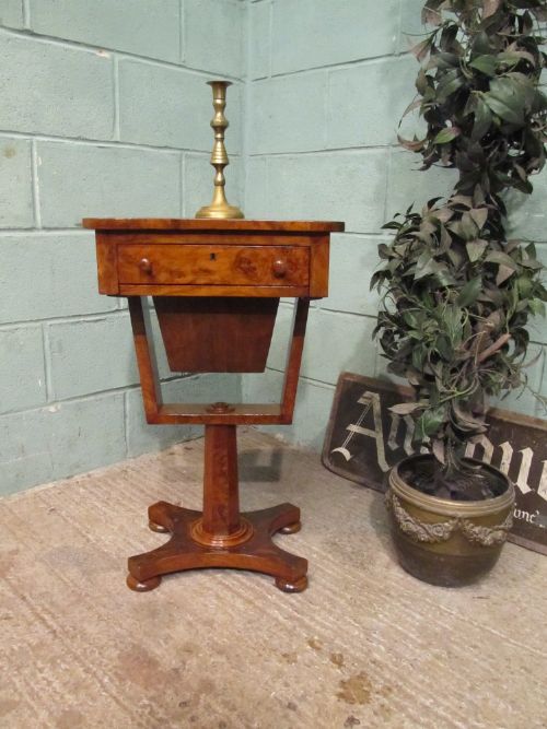 Antique William 1v Burr Walnut Work Sewing Table C1830