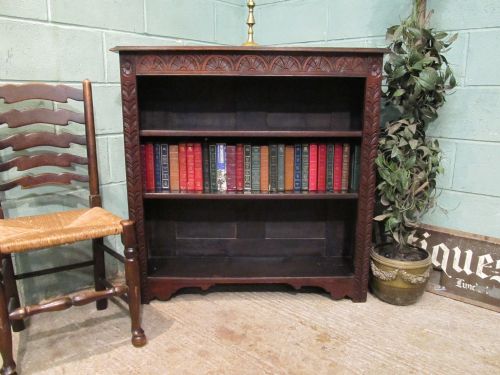 Antique Victorian Carved Oak Open Bookcase C1880