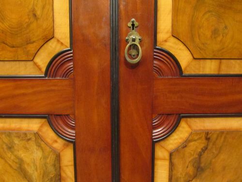 fig 1. ANTIQUE VICTORIAN MAHOGANY & BURR WALNUT DOUBLE WARDROBE C1880