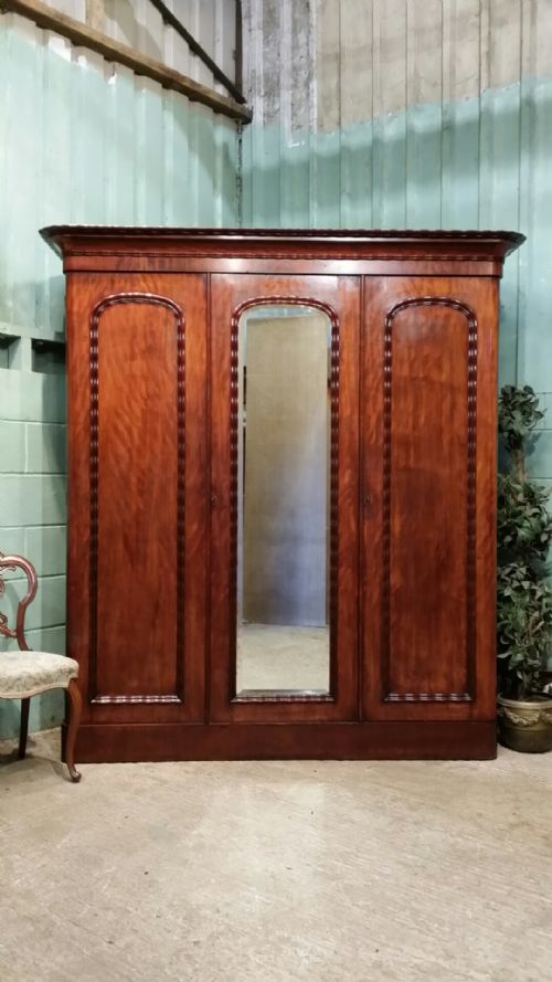 Antique Victorian Mahogany Triple Wardrobe C1880