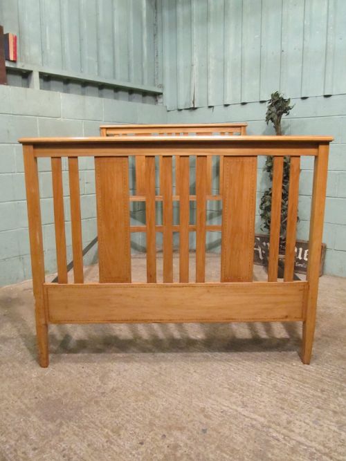Antique Edwardian Satinwood Inlaid Double Bed C1900