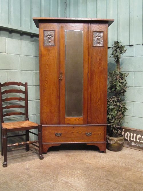 Antique Arts & Crafts Oak Hall Wardrobe C1890