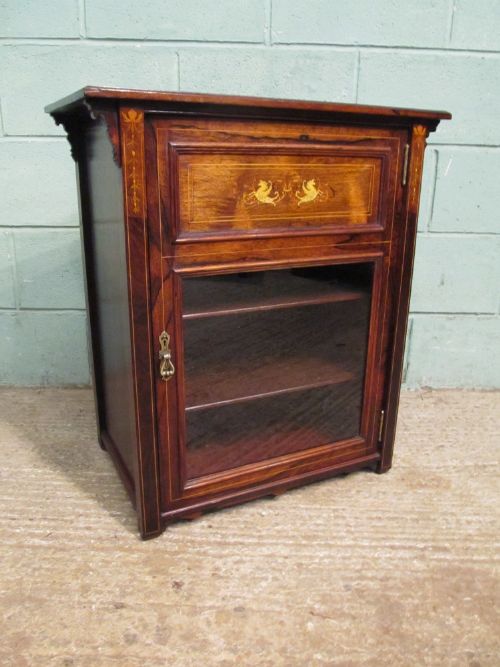 Antique Victorian Rosewood Inlaid Music Cabinet C1890