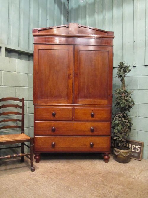 Antique Regency Oak & Mahogany Linen Press C1820