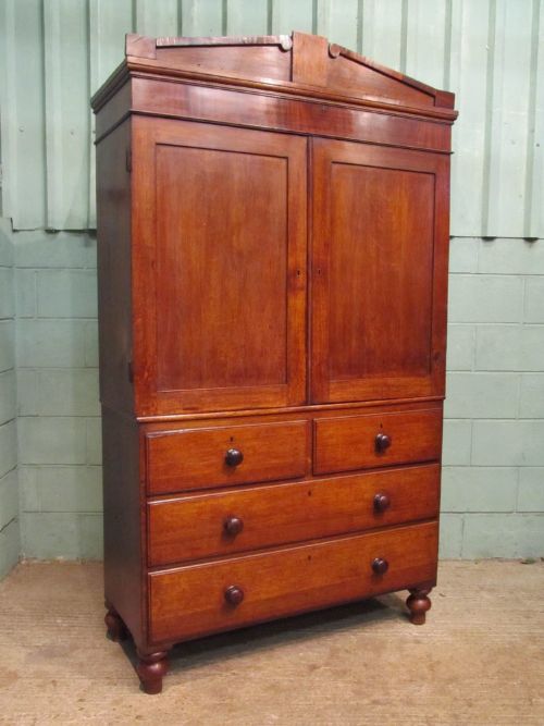 fig 1. ANTIQUE REGENCY OAK & MAHOGANY LINEN PRESS C1820