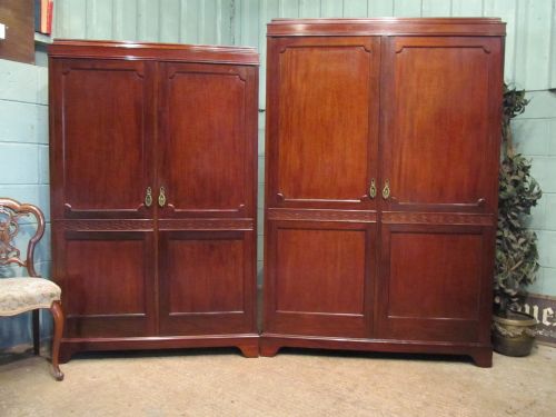 Antique Pair Edwardian Mahogany Ladies & Gents Wardrobe Compactums C1900