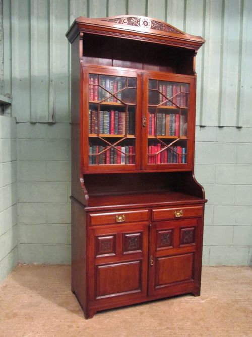 fig 1. ANTIQUE VICTORIAN MAHOGANY ASTRAGAL LIBRARY BOOKCASE C1890