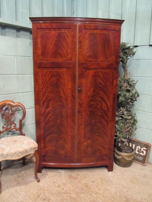 Antique Edwardian Regency Flamned Mahogany Bow Front Wardrobe C1900