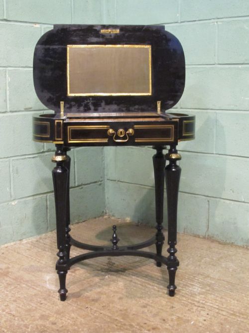 fig 1. ANTIQUE VICTORIAN EBONISED & GILT LADIES DRESSING OR WRITING TABLE C1880