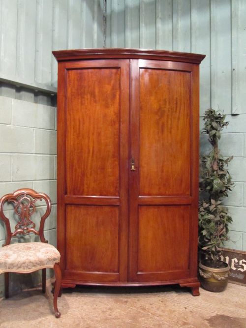 Antique Edwardian Regency Mahogany Bow Front Double Wardrobe C1900