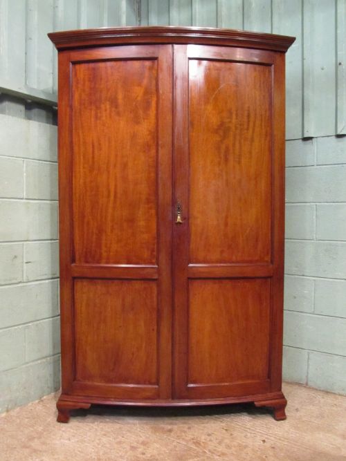 fig 1. ANTIQUE EDWARDIAN REGENCY MAHOGANY BOW FRONT DOUBLE WARDROBE C1900