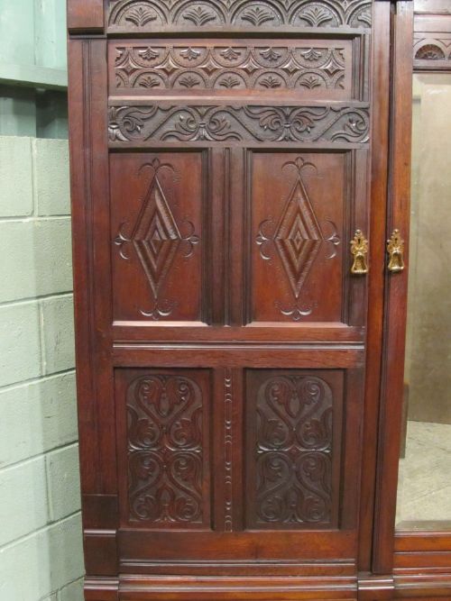 fig 1. ANTIQUE EARLY VICTORIAN CARVED OAK TRIPLE WARDROBE C1840