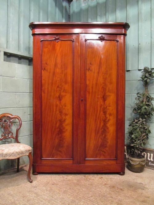 Antique Victorian Mahogany Double Wardrobe C1880