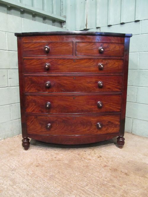 fig 1. ANTIQUE VICTORIAN MAHOGANY BOW FRONT CHEST OF DRAWERS C1880