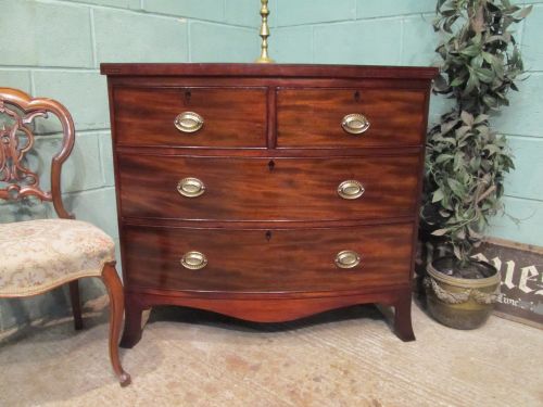 Antique Regency Mahogany & Walnut Bow Front Chest of Drawers C1820