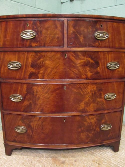fig 1. ANTIQUE GEORGIAN REGENCY FLAMED MAHOGANY BOW FRONT CHEST OF DRAWERS C1820
