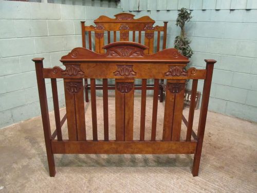 Antique Art Nouveau Burr Walnut Double Bed C1890