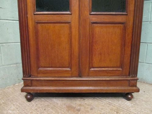 fig 2. ANTIQUE 19TH CENTURY FRENCH OAK CUPBOARD BOOKCASE WITH ORIGINAL GREEN GLASS C1880
