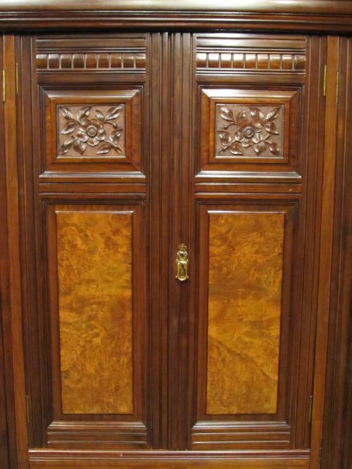 fig 2. ANTIQUE VICTORIAN BURR WALNUT & MAHOGANY TRIPLE WARDROBE C1890