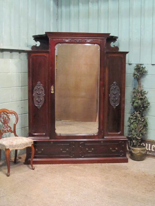 Antique Art Nouveau Mahogany Double Wardrobe C1890