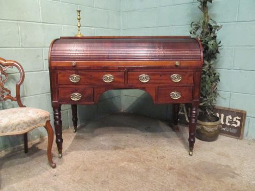 Antique Late 18th Century Mahogany Tambor Kneehole Desk C1790