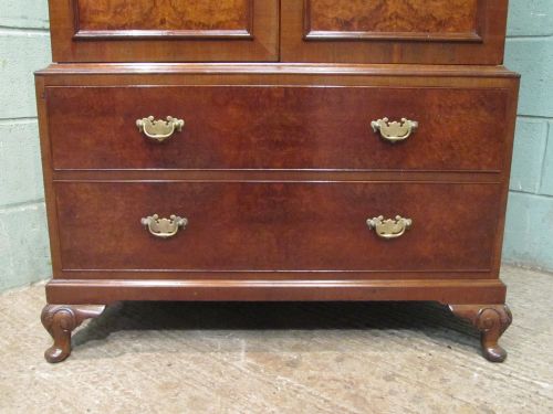 fig 1. BURR WALNUT QUEEN ANNE LINEN CLOTHES PRESS C1920