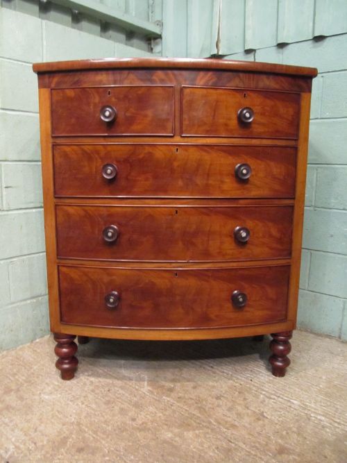 fig 1. ANTIQUE VICTORIAN MAHOGANY BOW FRONT CHEST OF DRAWERS C1880