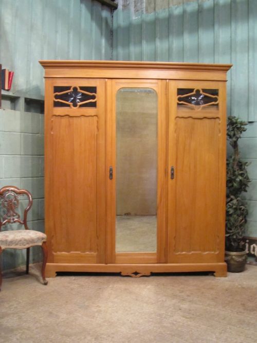 Antique Victorian Satinwood Triple Wardr
obe C1880