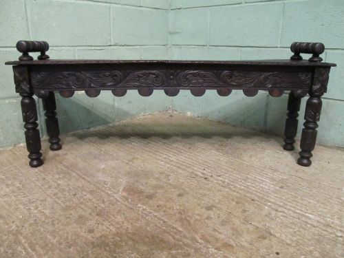 fig 1. ANTIQUE VICTORIAN GOTHIC CARVED OAK HALL BENCH C1880