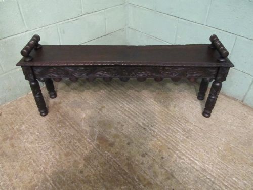 fig 2. ANTIQUE VICTORIAN GOTHIC CARVED OAK HALL BENCH C1880