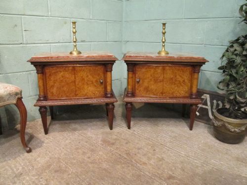 Antique Pair Italian Burr Walnut Bedside Cabinets C1880