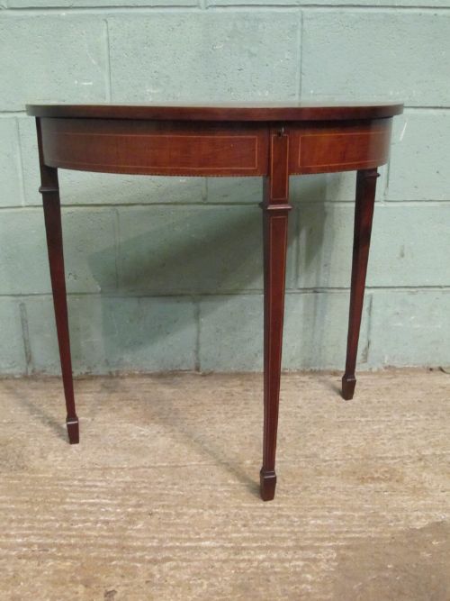 fig 1. ANTIQUE EDWARDIAN MAHOGANY DEMI LUNE SILVER TABLE C1900