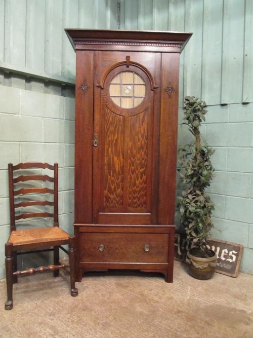 Antique Art Deco Oak Hall Cupboard Wardrobe by Denby & Spink C1920