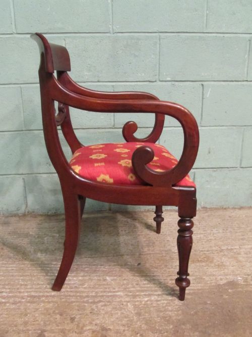 Antique William 1v Mahogany Scroll Arm Desk Side Chair C1830