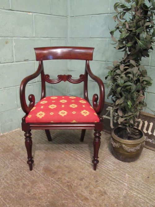 fig 1. ANTIQUE WILLIAM 1V MAHOGANY SCROLL ARM DESK SIDE CHAIR C1830