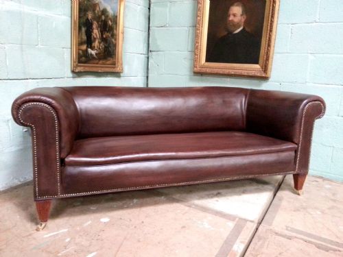 fig 2. ANTIQUE VICTORIAN EDWARDIAN BROWN LEATHER LARGE OVERSTUFFED CHESTERFIELD THREE SEATER SOFA C1880