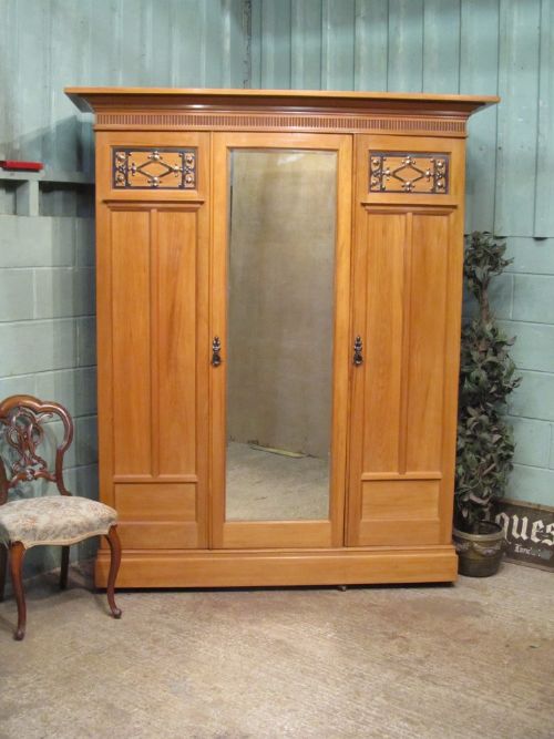 Antique Edwardian Satinwood Triple Wardrobe Cumbria C1900