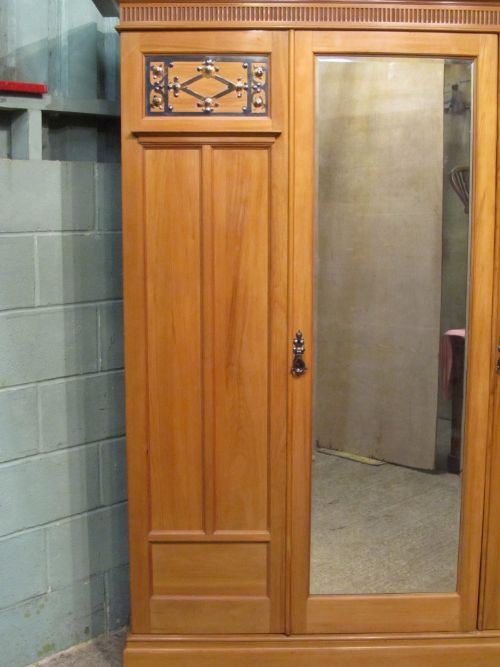 fig 1. ANTIQUE EDWARDIAN SATINWOOD TRIPLE WARDROBE CUMBRIA C1900