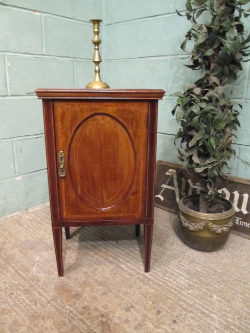 Antique Edwardian Inlaid Mahogany Bedside Cabinet C1900