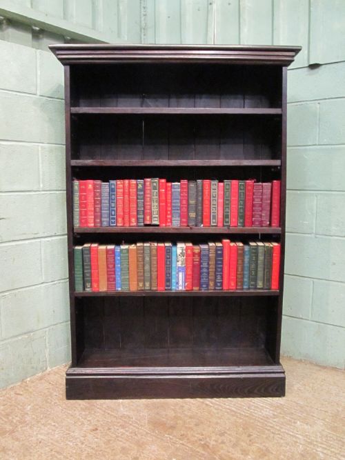 fig 1. ANTIQUE VICTORIAN TALL DARK OAK OPEN BOOKCASE C1880