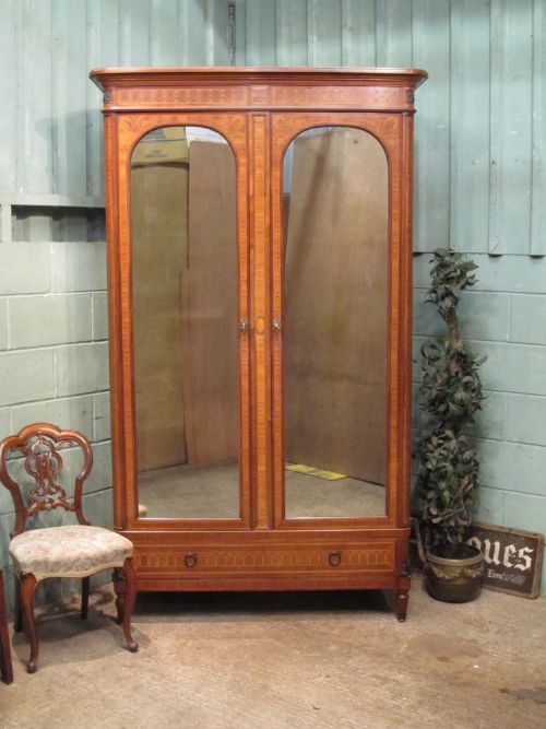 Late 19th Century French Mahogany & Walnut Inlaid & Gilt Armoire C1890