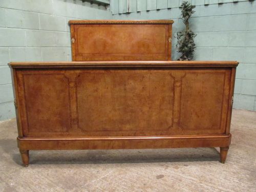 Antique French Burr Walnut and Gilt Mounted 5ft Bed by Mercier Freres Paris C1900