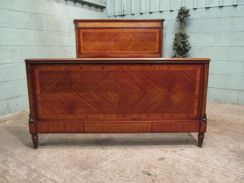 Antique French Mahogany and Walnut 5ft Bed with Gilt Mounts C1900