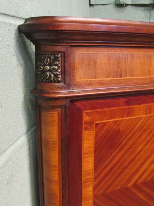 fig 1. ANTIQUE FRENCH MAHOGANY AND WALNUT 5FT BED WITH GILT MOUNTS C1900