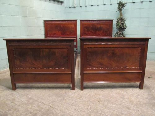 Antique Pair Edwardian Flamed Mahogany Single Beds C1900