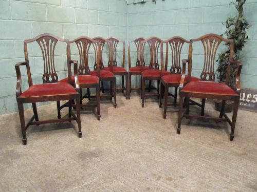 Antique Set Eight Edwardian Georgian Mahogany Dining Chairs C1900