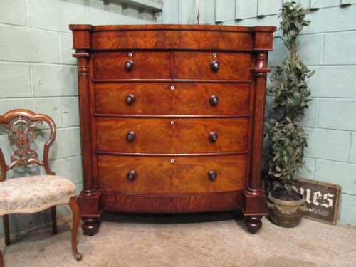 Antique Victorian Mahogany Large Bow Front Scotch Chest of Drawers C1860