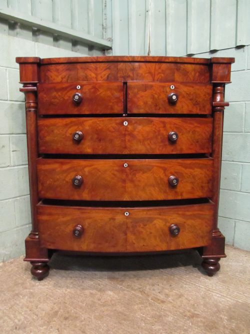 fig 2. ANTIQUE VICTORIAN MAHOGANY LARGE BOW FRONT SCOTCH CHEST OF DRAWERS C1860