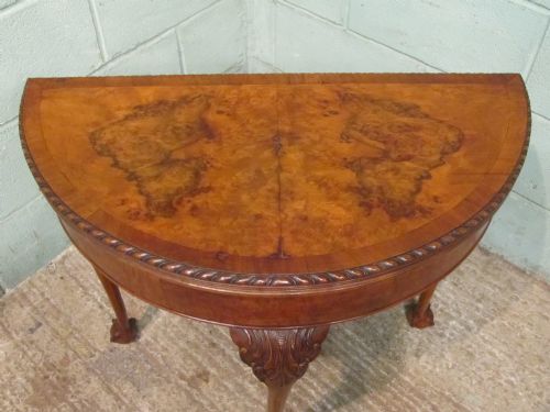 fig 1. Antique Edwardian Burr Walnut Fold Over Card Table c1900