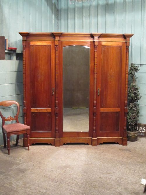 Antique Victorian Mahogany Triple Wardrobe C1880